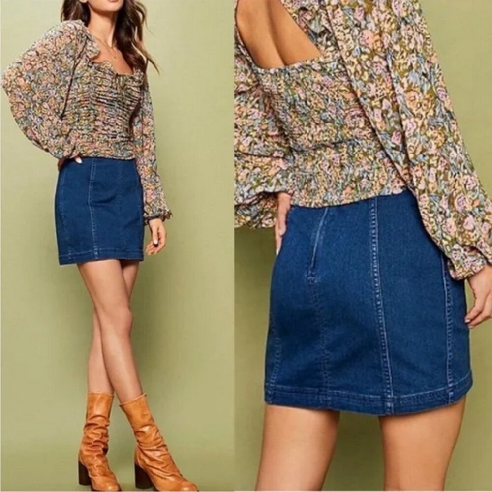 Free People Modern Femme Denim Mini Skirt Size 6 - Picture 12 of 16